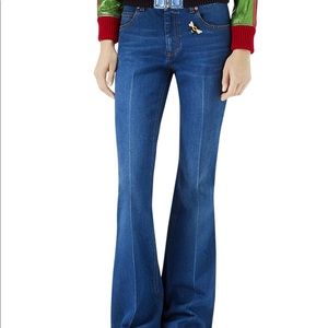 Gucci flare leg jeans w/ bee and butterfly patches